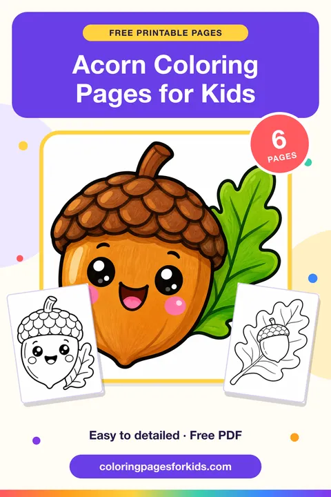 Acorn Coloring Pages for Kids: 6 free printable coloring pages