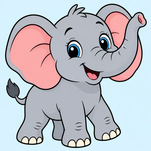 Colored example of a cute elephant animal coloring page for kids