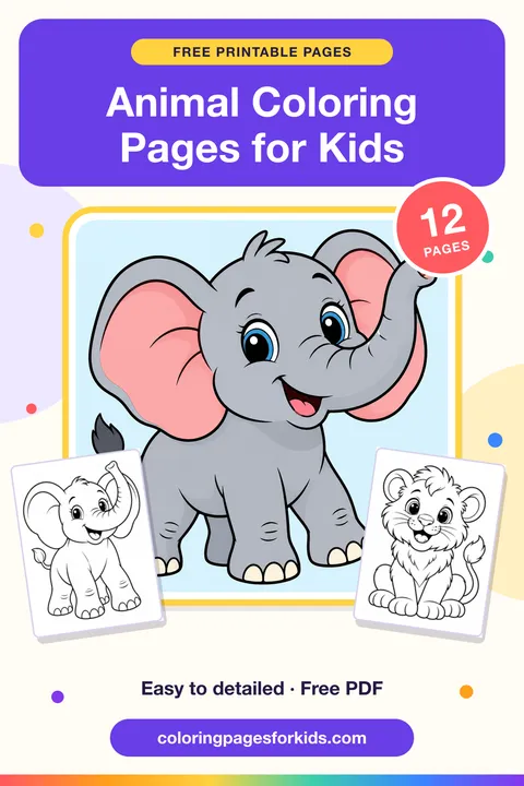 Animal Coloring Pages for Kids: 12 free printable coloring pages
