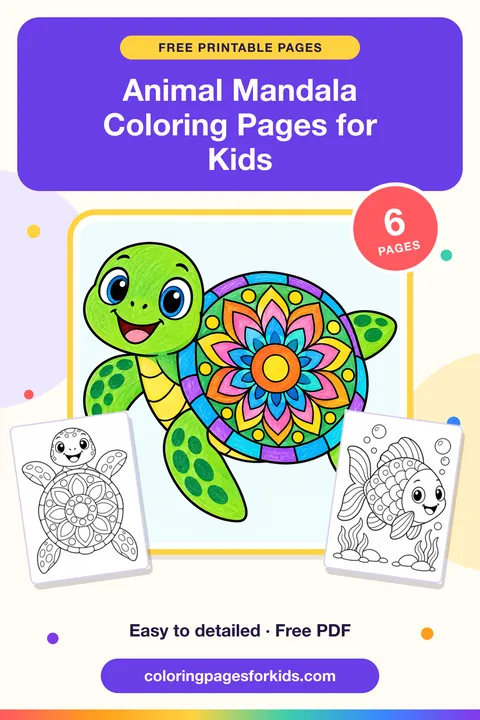Animal Mandala Coloring Pages for Kids: 6 free printable coloring pages