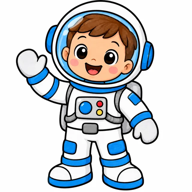 Colored example of a cute waving astronaut for printable astronaut coloring pages