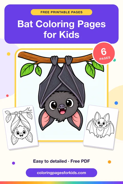 Bat Coloring Pages for Kids: 6 free printable coloring pages