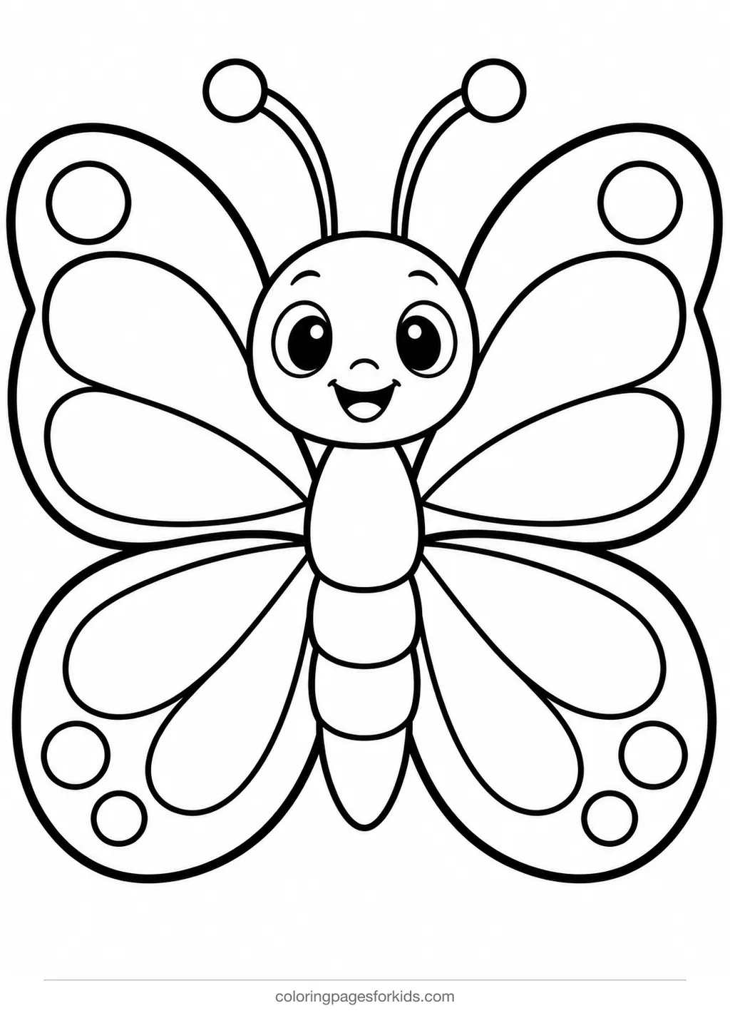 Butterfly coloring page of a simple craft template butterfly, easy printable for ages 3-5