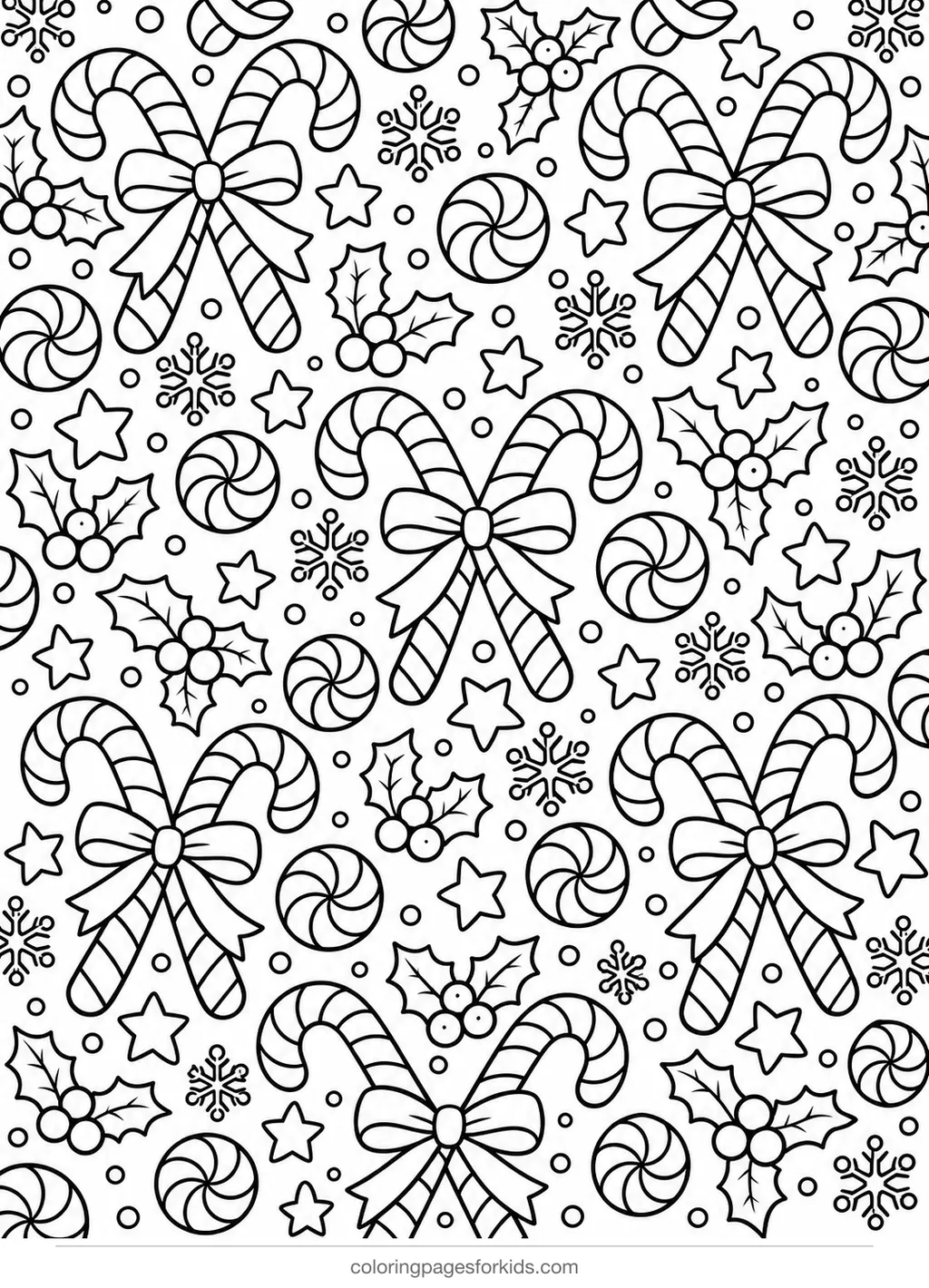 Candy cane coloring page of a candy cane pattern, detailed printable for ages 7-10