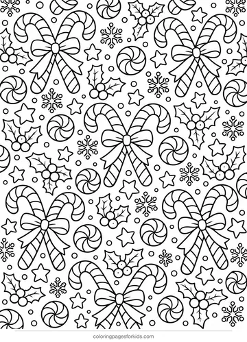 Candy cane coloring page of a candy cane pattern, detailed printable for ages 7-10