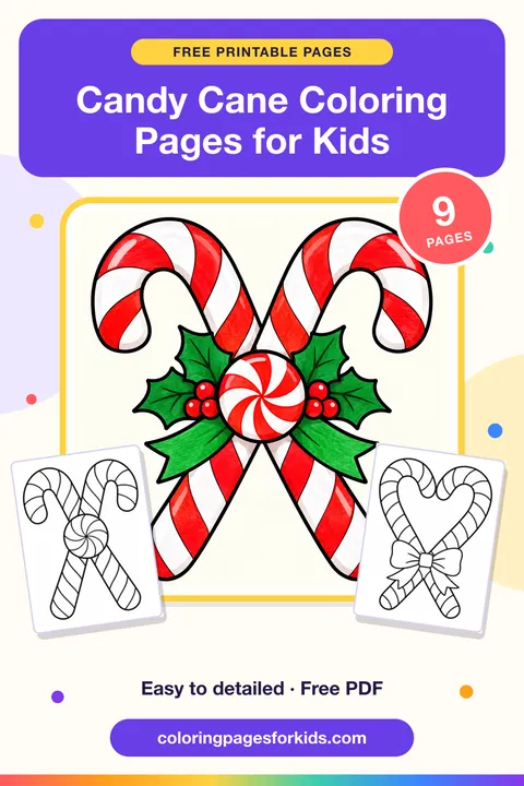 Candy Cane Coloring Pages for Kids: 9 free printable coloring pages