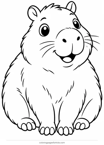 Capybara coloring page of a cute sitting capybara, easy black-and-white printable for ages 3-5