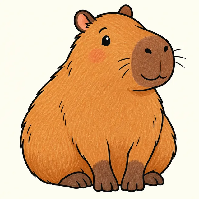 Colored example of a cute sitting capybara for printable capybara coloring pages