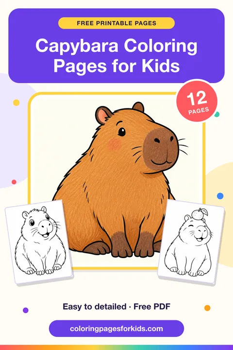 Capybara Coloring Pages for Kids: 12 free printable coloring pages