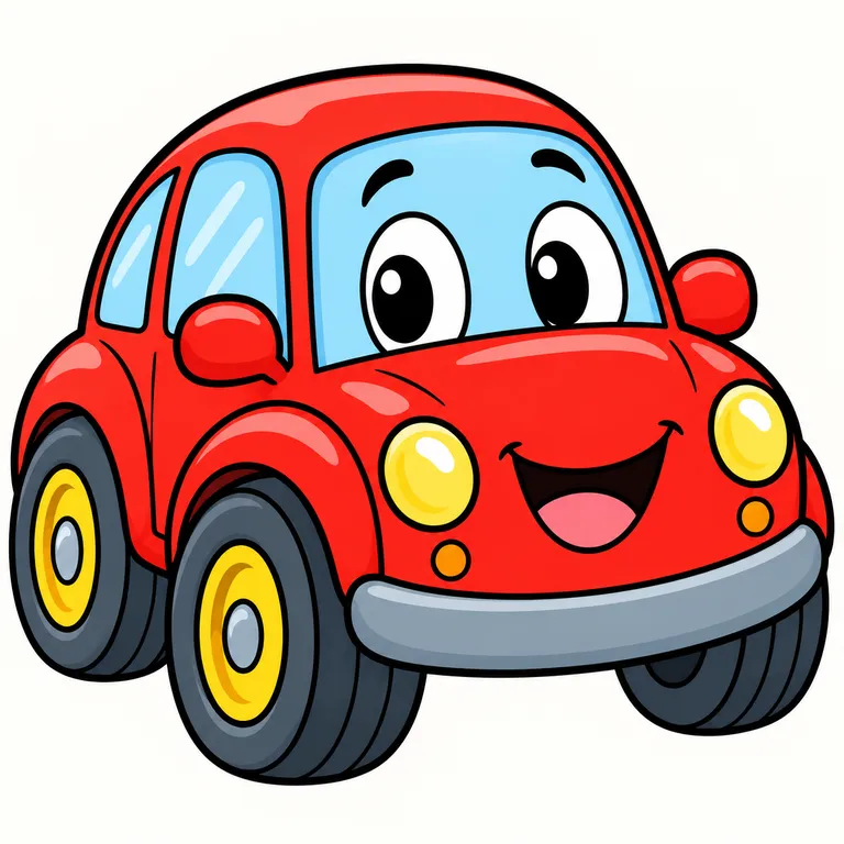 Colored example of a cute smiling cartoon car for kids