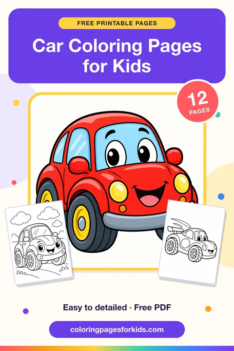 Car Coloring Pages for Kids: 12 free printable coloring pages