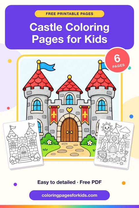 Castle Coloring Pages for Kids: 6 free printable coloring pages