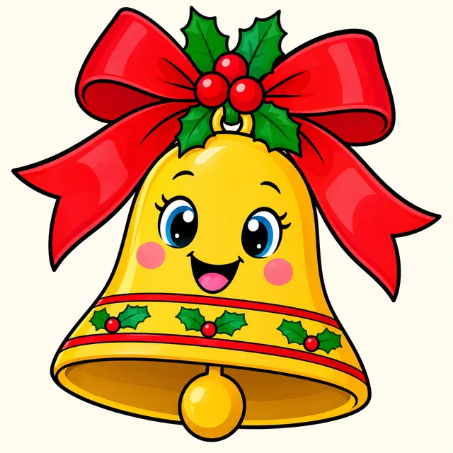 Colored example of a big Christmas bell with a bow for kids