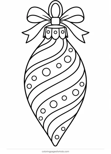 Christmas ornament coloring page of a teardrop ornament with swirls, easy printable for ages 3-5