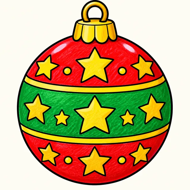 Colored example of a round Christmas ornament with stars for kids