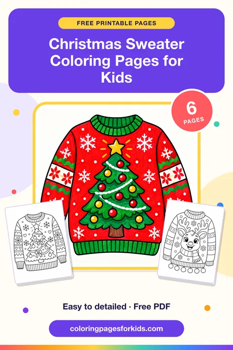 Christmas Sweater Coloring Pages for Kids: 6 free printable coloring pages