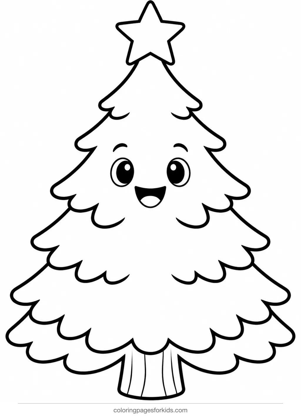 Christmas tree coloring page of a blank tree template with a star, easy printable for ages 3-5