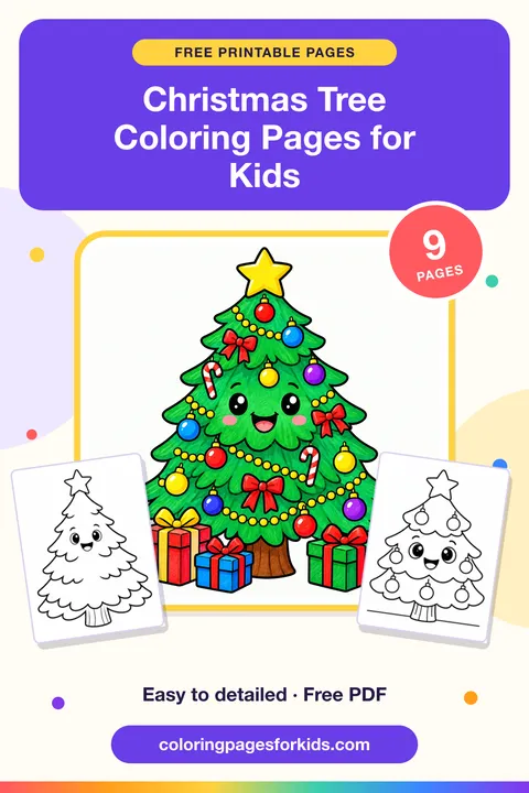 Christmas Tree Coloring Pages for Kids: 9 free printable coloring pages