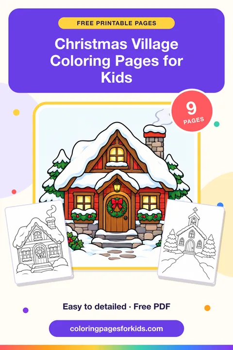 Christmas Village Coloring Pages for Kids: 9 free printable coloring pages