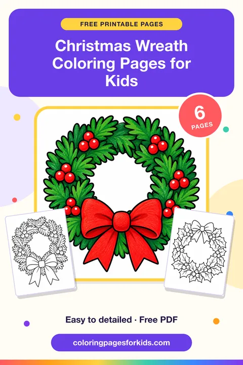 Christmas Wreath Coloring Pages for Kids: 6 free printable coloring pages