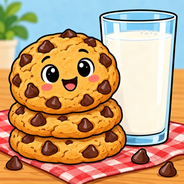 Colored example of a cute milk and cookies coloring page for kids