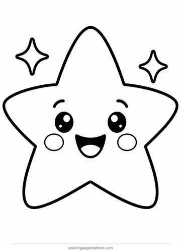 Cute coloring page of a happy star with rosy cheeks, easy black-and-white printable for ages 3-5