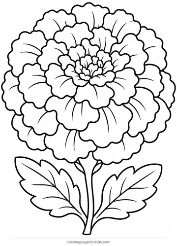 Day of the Dead coloring page of a large cempasuchil marigold, easy printable for ages 3-5