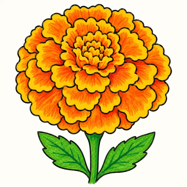 Colored example of a big cempasuchil marigold for Day of the Dead coloring pages