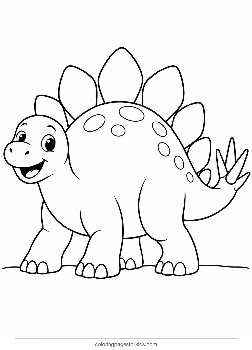 Dinosaur coloring page of a stegosaurus with big plates, easy printable for ages 3-5