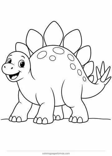 Dinosaur coloring page of a stegosaurus with big plates, easy printable for ages 3-5