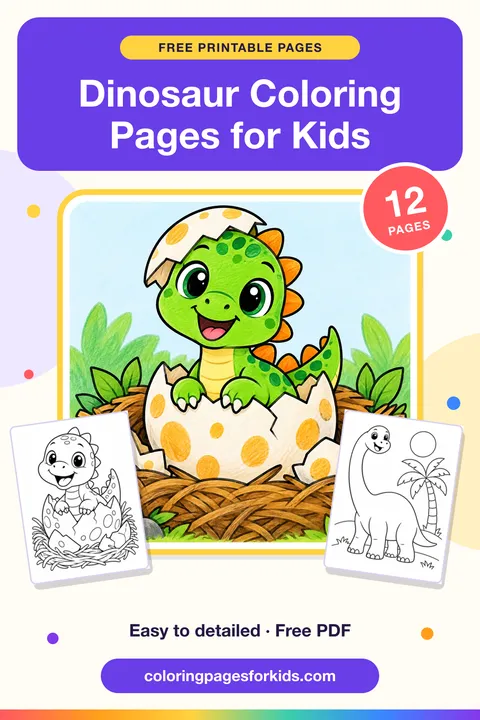 Dinosaur Coloring Pages for Kids: 12 free printable coloring pages