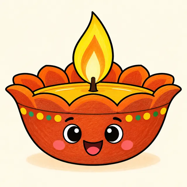 Colored example of a cute Diwali diya lamp for kids
