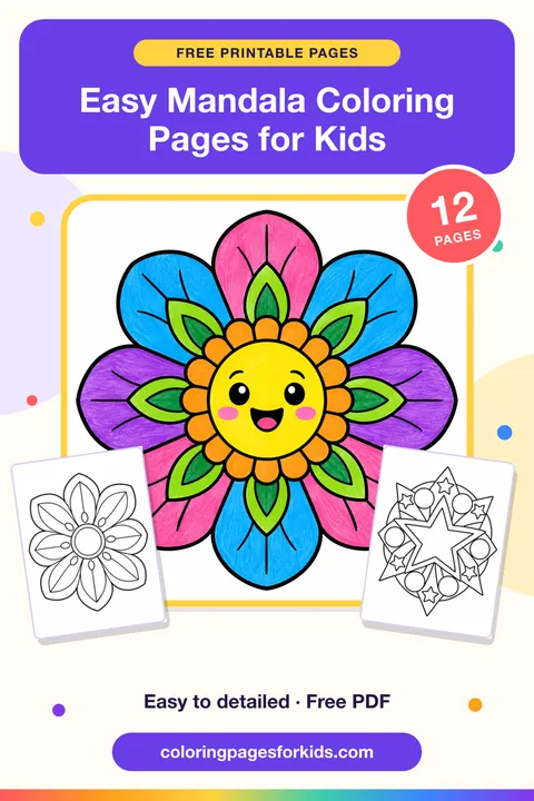 Easy Mandala Coloring Pages for Kids: 12 free printable coloring pages