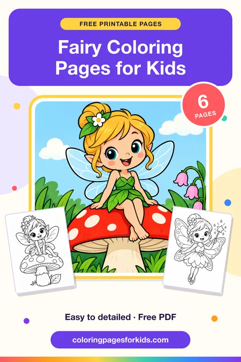 Fairy Coloring Pages for Kids: 6 free printable coloring pages