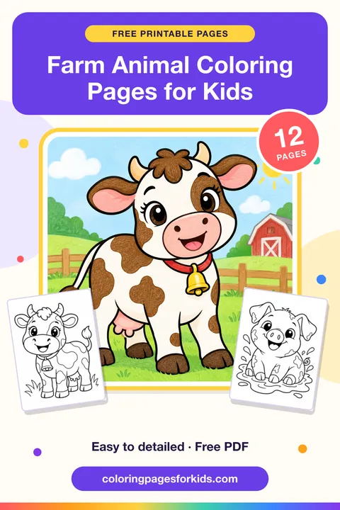 Farm Animal Coloring Pages for Kids: 12 free printable coloring pages
