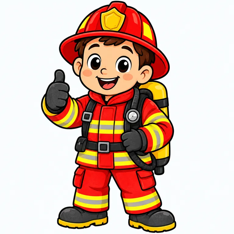 Colored example of a friendly firefighter giving a thumbs up for kids