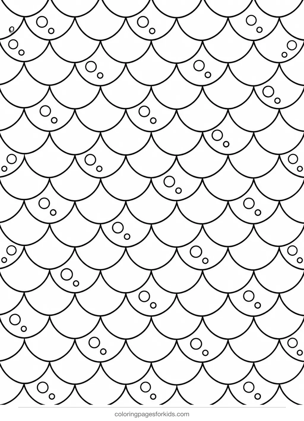 Fish coloring page of overlapping scale patterns, detailed black-and-white printable for ages 7-10