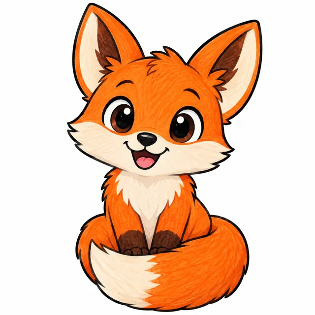 Colored example of a cute sitting fox coloring page for kids