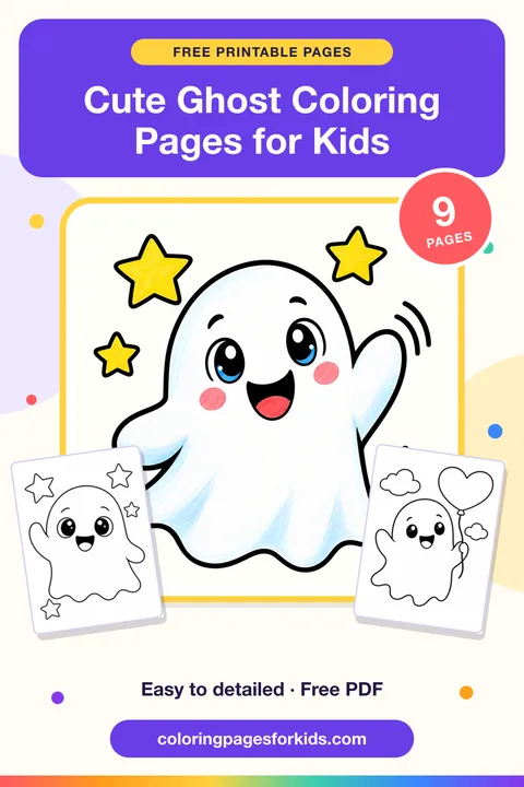 Cute Ghost Coloring Pages for Kids: 9 free printable coloring pages