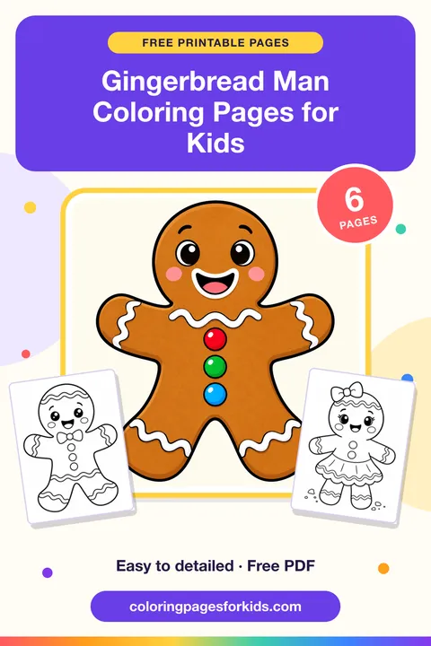Gingerbread Man Coloring Pages for Kids: 6 free printable coloring pages