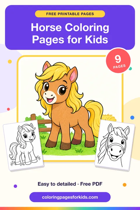 Horse Coloring Pages for Kids: 9 free printable coloring pages