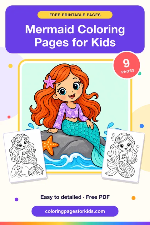 Mermaid Coloring Pages for Kids: 9 free printable coloring pages