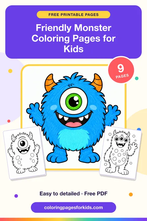 Friendly Monster Coloring Pages for Kids: 9 free printable coloring pages