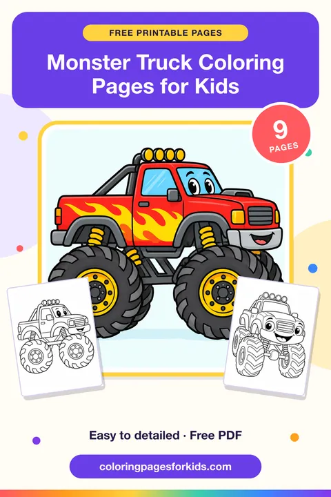 Monster Truck Coloring Pages for Kids: 9 free printable coloring pages