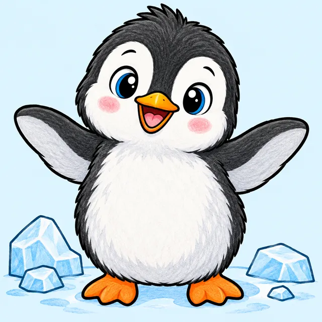Colored example of a cute baby penguin chick for printable penguin coloring pages