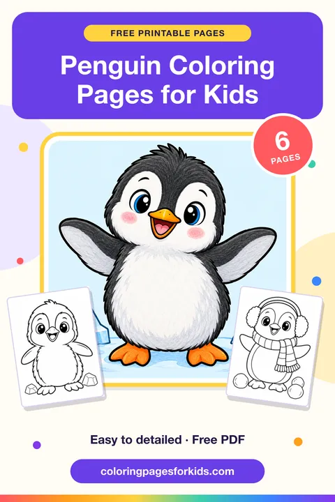 Penguin Coloring Pages for Kids: 6 free printable coloring pages