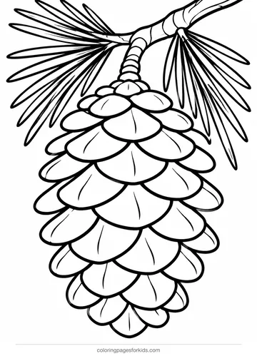 Pinecone coloring page of a pinecone on a branch, easy printable for ages 3-5