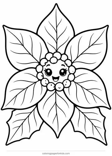 Poinsettia coloring page of one big simple bloom, easy black-and-white printable for ages 3-5