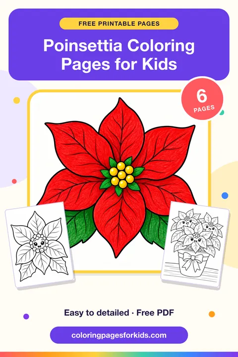 Poinsettia Coloring Pages for Kids: 6 free printable coloring pages