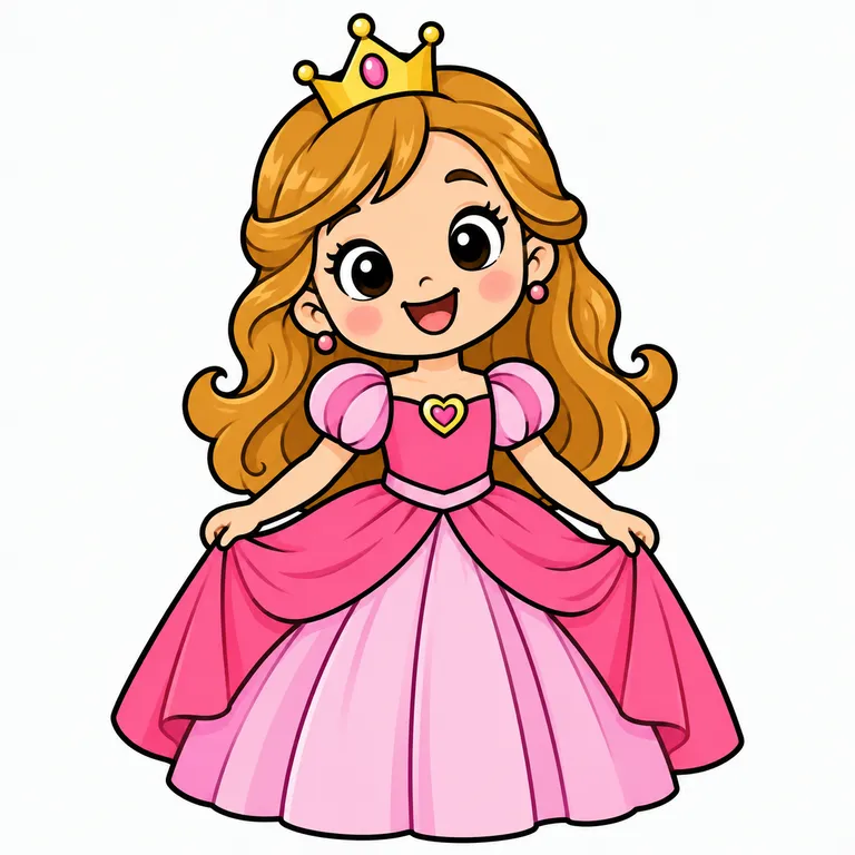Colored example of a smiling original princess with a crown for kids